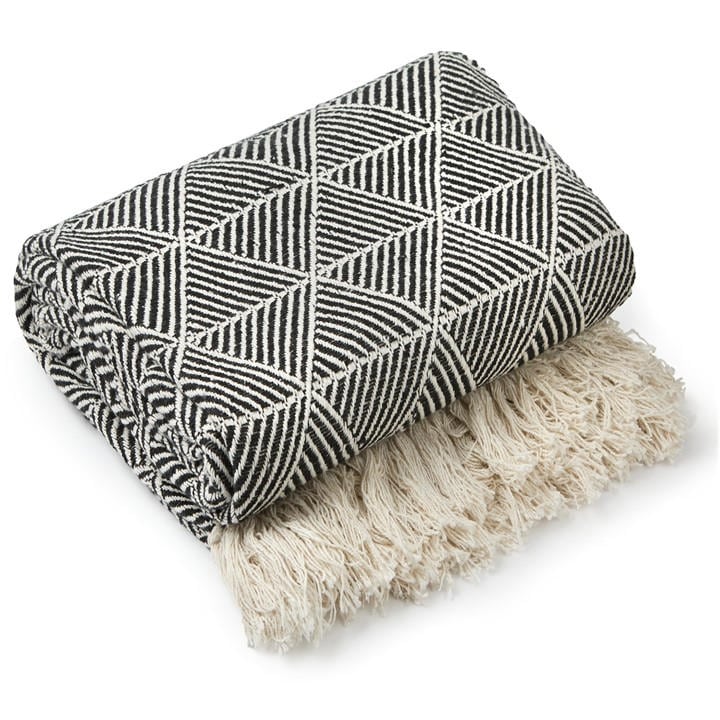 Emma Barclay  Black Throw Blanket Cotton Scandi Zahra in Size 229x254cm, Sports Direct