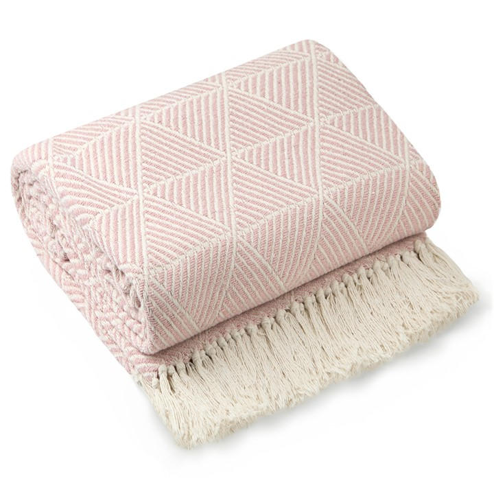 Emma Barclay  Pink Throw Blanket Cotton Scandi Zahra in Size 229x254cm, Sports Direct