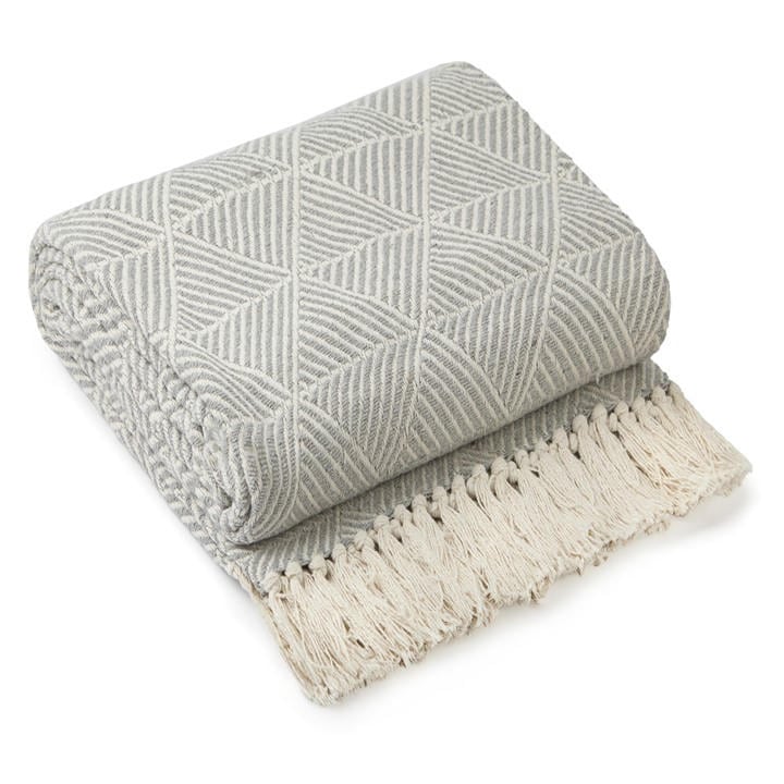 Emma Barclay  Silver Throw Blanket Cotton Scandi Zahra in Size 125x150cm, Sports Direct