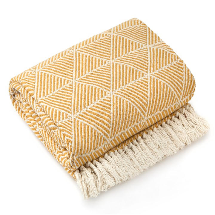 Emma Barclay  Yellow Throw Blanket Cotton Scandi Zahra in Size 125x150cm, Sports Direct