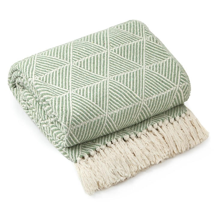 Emma Barclay  Green Throw Blanket Cotton Scandi Zahra in Size 125x150cm, Sports Direct
