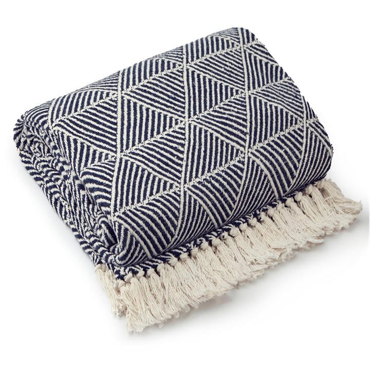 Emma Barclay  Blue Throw Blanket Cotton Scandi Zahra in Size 229x254cm, Sports Direct
