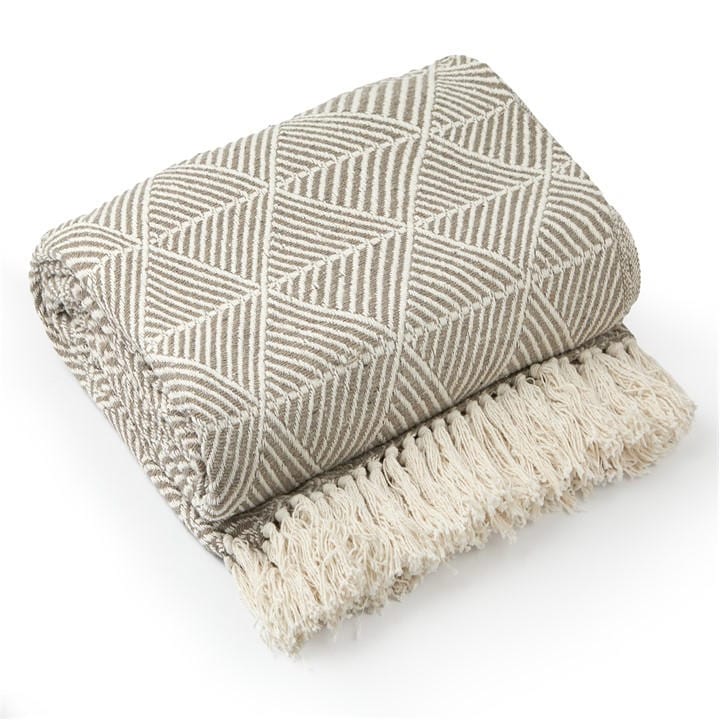 Emma Barclay  Beige Throw Blanket Cotton Scandi Zahra in Size 125x150cm, Sports Direct