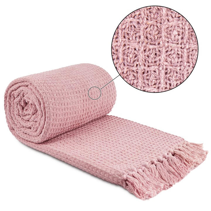 Emma Barclay  Pink Throw Blanket Cotton Honeycomb Waffle in Size 125x150cm, Sports Direct