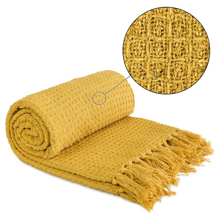 Emma Barclay  Yellow Throw Blanket Cotton Honeycomb Waffle in Size 125x150cm, Sports Direct