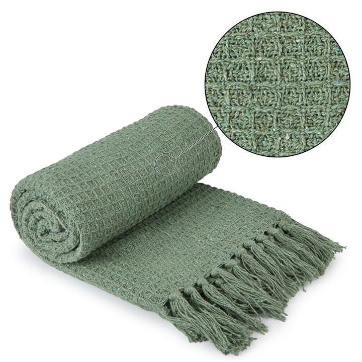 Emma Barclay  Green Throw Blanket Cotton Honeycomb Waffle in Size 229x254cm, Sports Direct