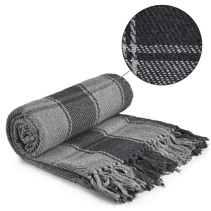 Emma Barclay  Grey Throw Blanket Cotton Check Design Frisco in Size 125x150cm, Sports Direct