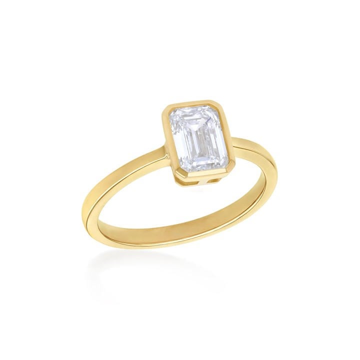 Be You Women's Gold 9Ct 1Ct Emerald Cut Lab Created Diamond Ring in Size M, Sports Direct