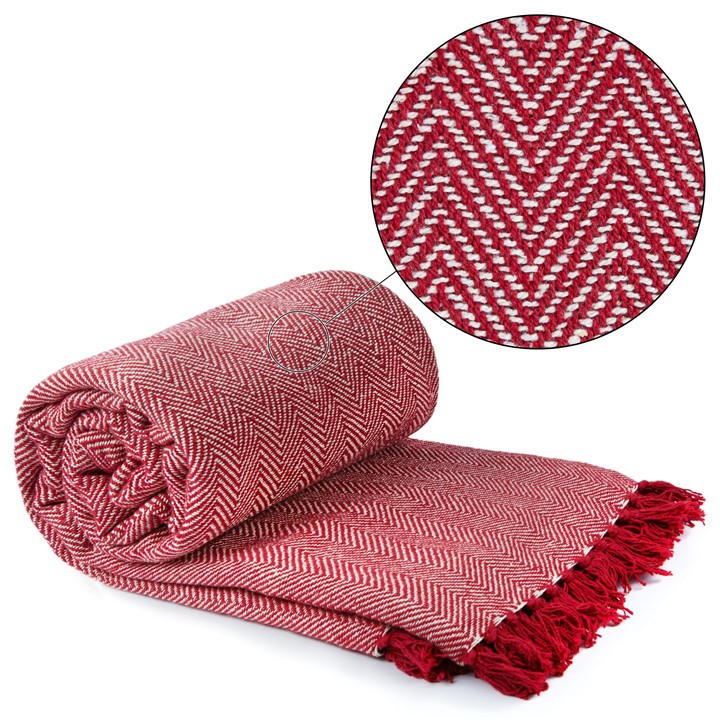 Emma Barclay  Red Throw Blanket Cotton Woven Herringbone in Size 178x254cm, Sports Direct