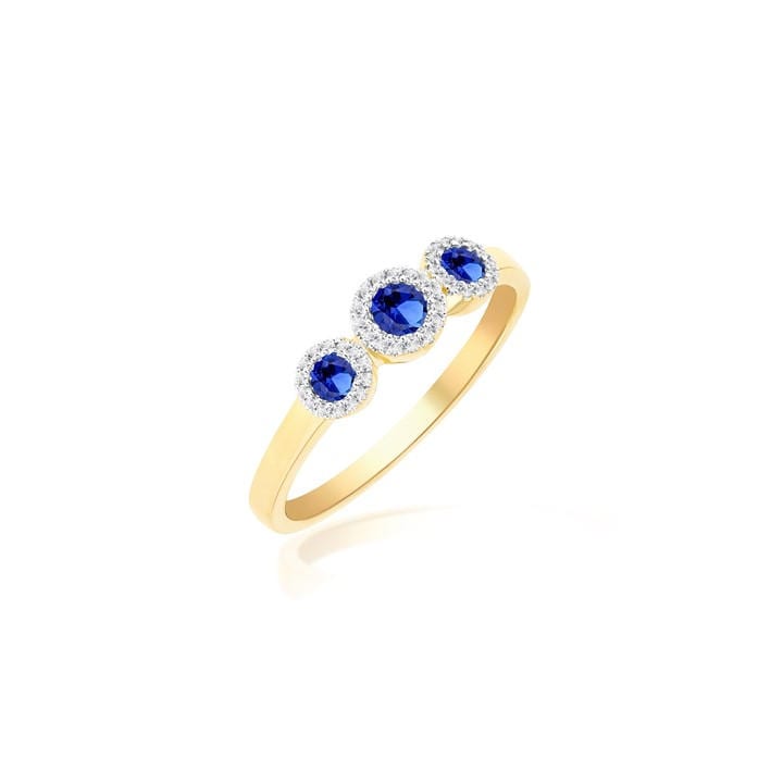 Be You Women's Gold 9Ct Trinity Rings- Lab Sapphires & Diamonds in Size M, Sports Direct