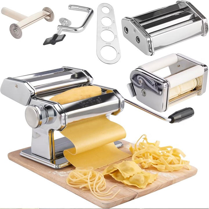 Vonshef Silver - Stainless Steel Manual Pasta Maker Set, Sports Direct