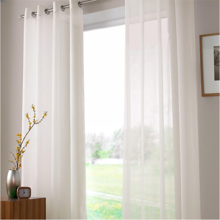 Alan Symonds  White Plain Voile Ring Top Pairs in Size 142x137cm, Sports Direct