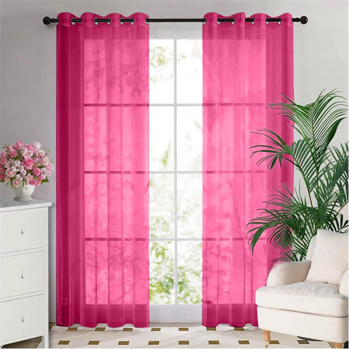 Alan Symonds  Pink Plain Voile Ring Top Pairs in Size 142x137cm, Sports Direct