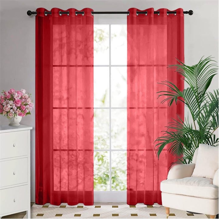 Alan Symonds  Red Plain Voile Ring Top Pairs in Size 142x137cm, Sports Direct