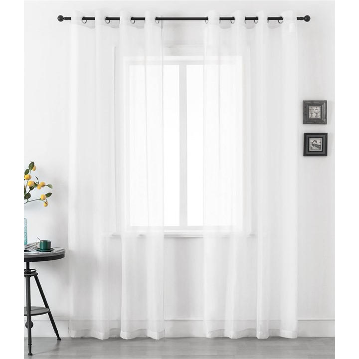 Alan Symonds  White Plain Voile Ring Top Pairs in Size 142x137cm, Sports Direct