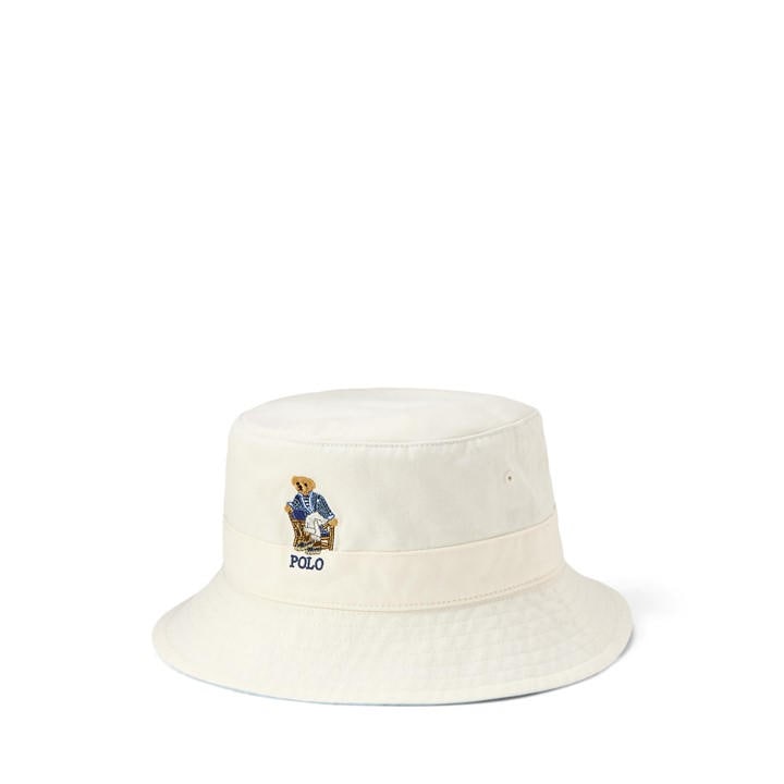 Polo Ralph Lauren Men's White Newport Bear Bucket Hat in Size L-XL, Sports Direct