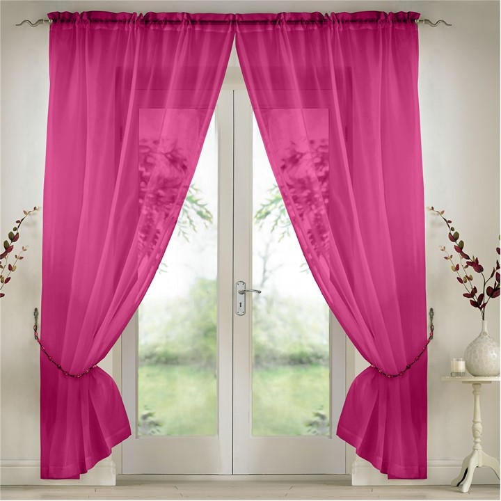 Alan Symonds  Pink Plain Slot Top Voile Pairs With Decorative Tie Bac in Size 142x183cm, Sports Direct