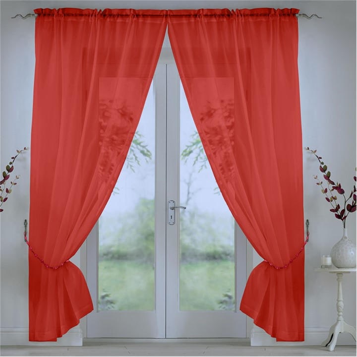 Alan Symonds  Red Plain Slot Top Voile Pairs With Decorative Tie Bac in Size 142x229cm, Sports Direct