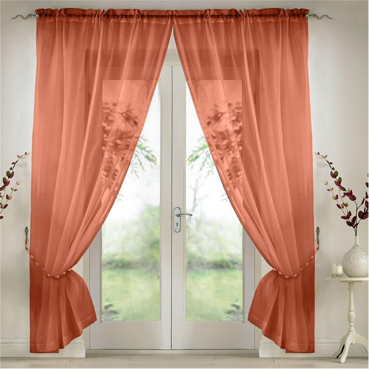 Alan Symonds  Orange Plain Slot Top Voile Pairs With Decorative Tie Bac in Size 142x183cm, Sports Direct