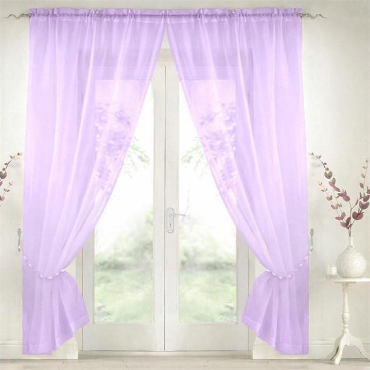 Alan Symonds  Purple Plain Slot Top Voile Pairs With Decorative Tie Bac in Size 142x183cm, Sports Direct