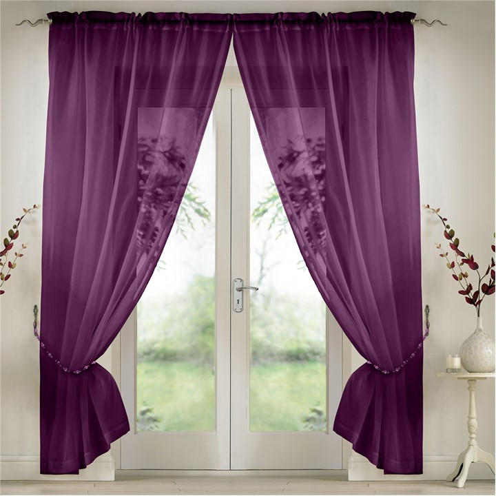 Alan Symonds  Purple Plain Slot Top Voile Pairs With Decorative Tie Bac in Size 142x229cm, Sports Direct