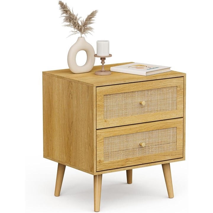 Vonhaus  Beige Sienna Rattan Bedside Table 2 Drawer, Sports Direct