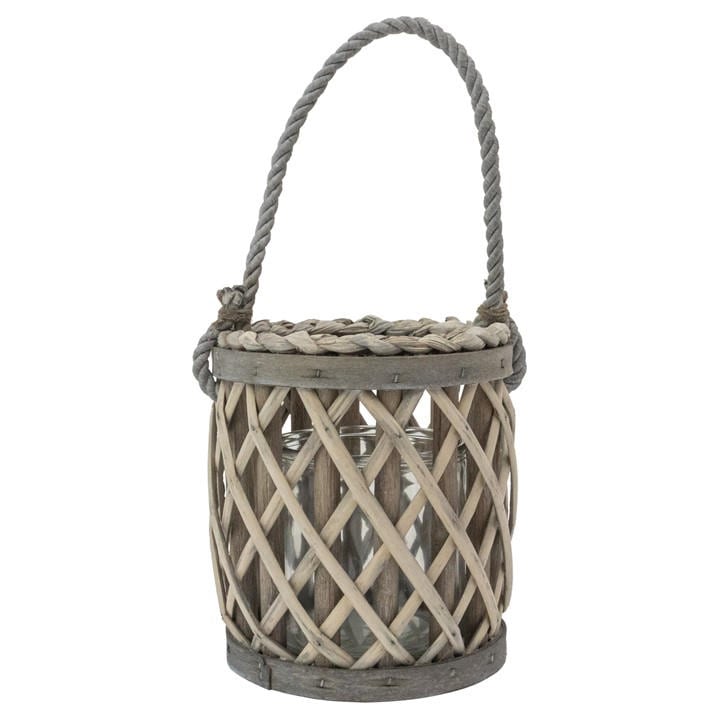 Jvl  Grey Luna Natural Willow Wood Lantern With Braided in Size Single, Sports Direct