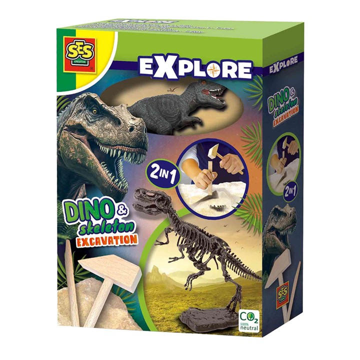 Ses Creative Unisex Kids Multi Dino And Skeleton Excavation 2 In 1 - T-Rex