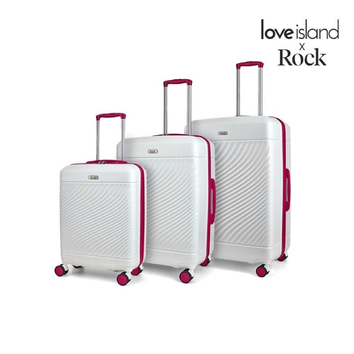 Rock Unisex White Love Island Suitcase /Pink Medium