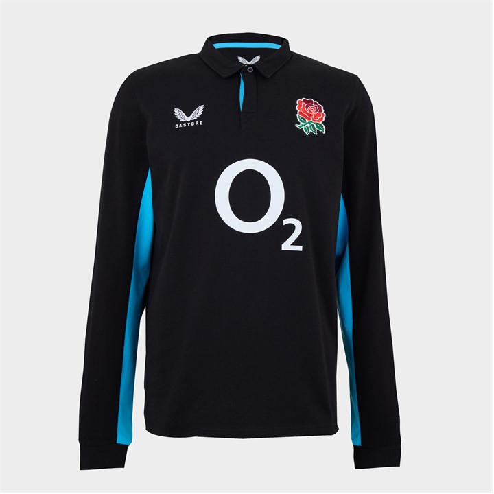 England  Men's   Rugby Away Long Sleeve Polo Shirt 2025, Football by Castore in Size M, Sports Direct