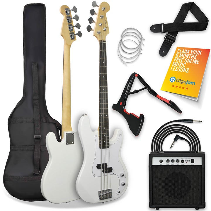 3Rd Avenue  White Electric Bass Guitar Pack in Size 60cm, Sports Direct