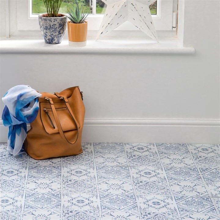 D C Fix  Blue Self Adhesive Vinyl Floor Tiles Vintage in Size 2 SQM, Sports Direct