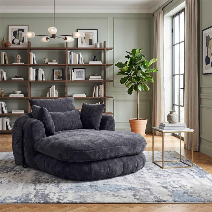 Urban Meuble  Black Modern Chenille Chaise Lounge Armchair, Sports Direct