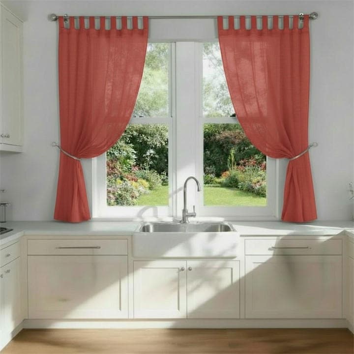 Alan Symonds  Orange Plain Tab Top Voile Pairs And Decorative Tie Backs in Size 142x137cm, Sports Direct