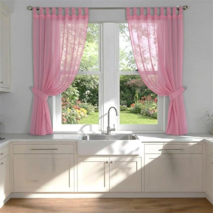 Alan Symonds  Pink Plain Tab Top Voile Pairs And Decorative Tie Backs in Size 142x137cm, Sports Direct