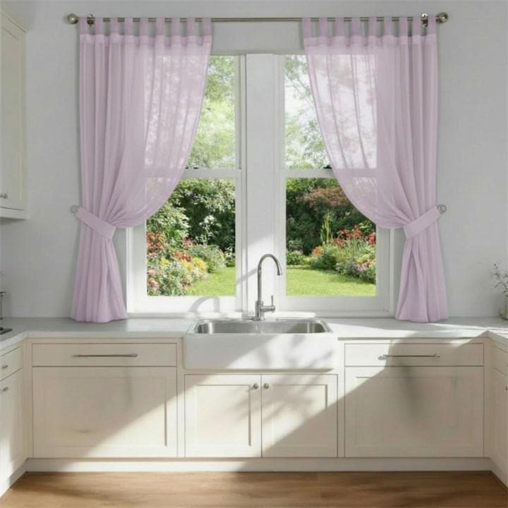 Alan Symonds  Purple Plain Tab Top Voile Pairs And Decorative Tie Backs in Size 142x137cm, Sports Direct