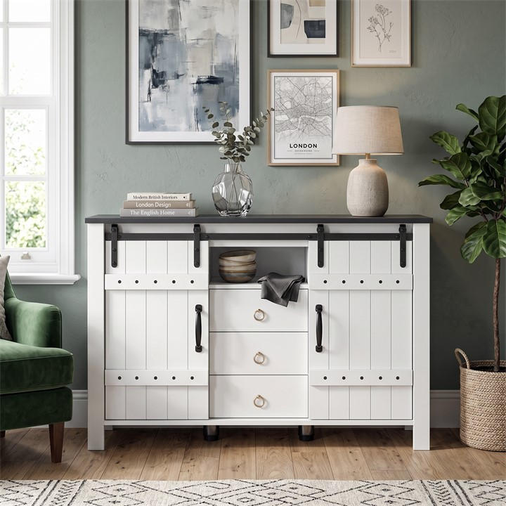 Urban Meuble  White Rustic Sideboard Buffet With Sliding Doors, Sports Direct