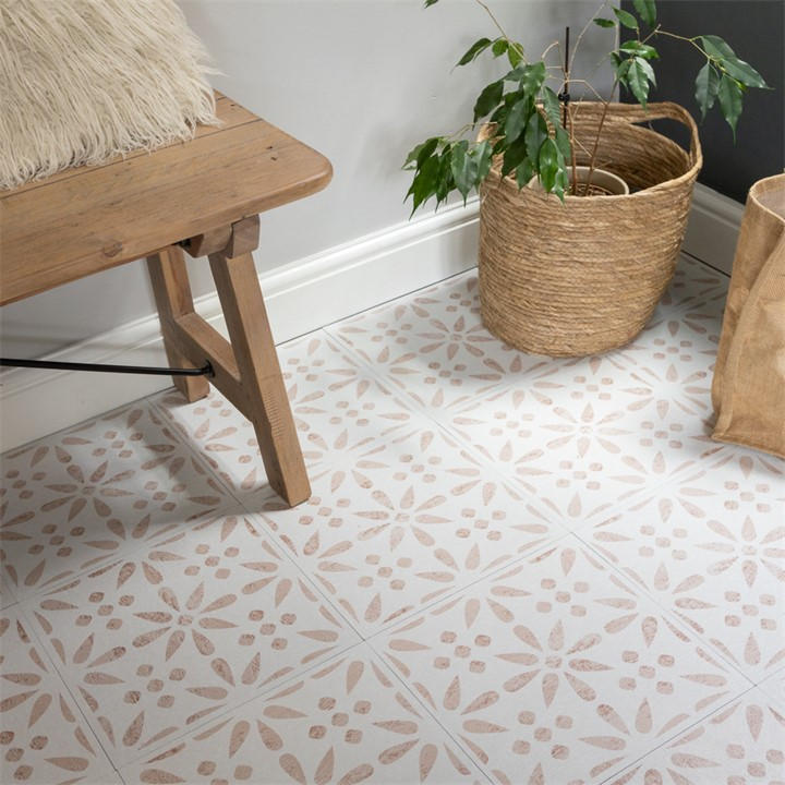 D C Fix Self Adhesive Vinyl Floor Tiles Vintage Flowers - Beige - 2 SQM - Image 3