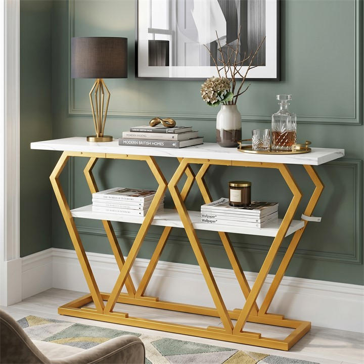 Urban Meuble  White Modern Console Table With Storage Shelf, Sports Direct