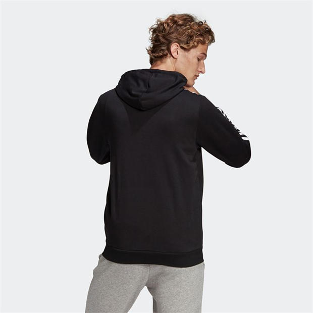 Black / White - adidas - Essentials French Terry 3-Stripes Full-Zip Hoodie
