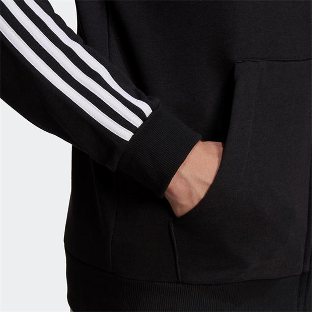 Black / White - adidas - Essentials French Terry 3-Stripes Full-Zip Hoodie