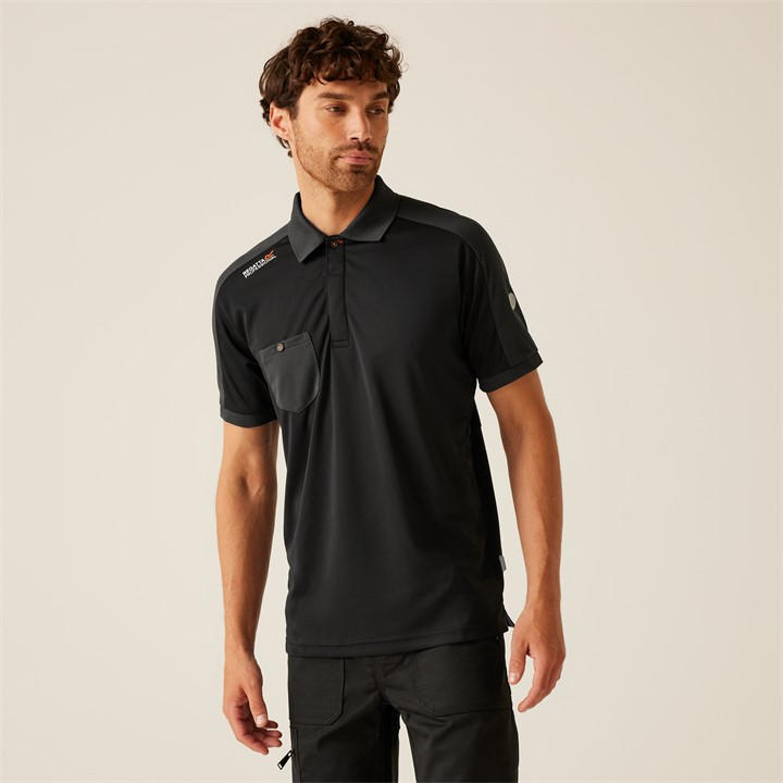 Regatta Men' Black Offensive Moisture Wicking Polo Shirt in Size S, Sports Direct