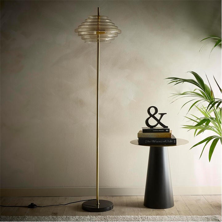 K Living  Orange Aspen 2 Light Tiered Glass Brass Floor Lamp, Sports Direct