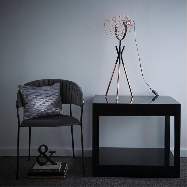 K Living  Brown Fulton Tripod Copper Cage Table Lamp Industrial, Sports Direct