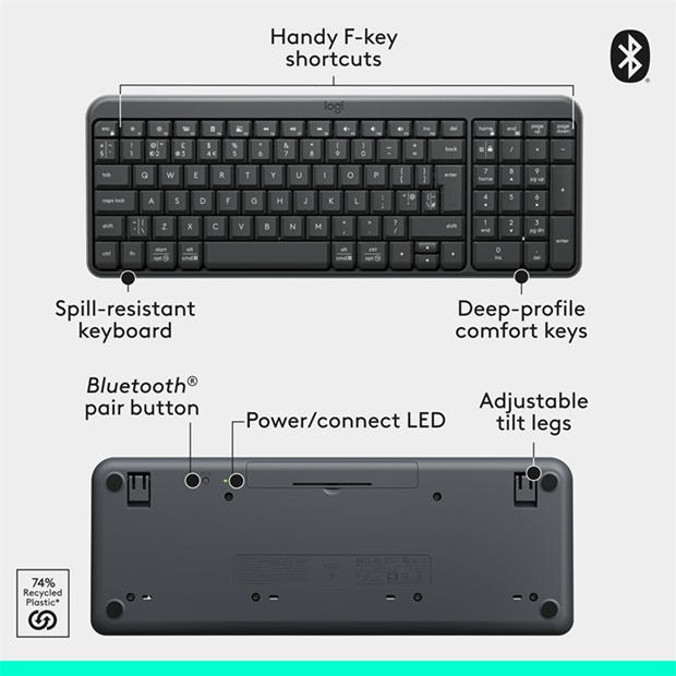 Black - Logitech - Logitech K250 Compact Bluetooth Wireless Keyboard