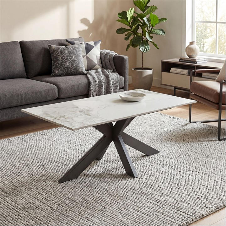 Shankar  White Toronto Ceramic Coffee Table in Size 60x45x110, Sports Direct
