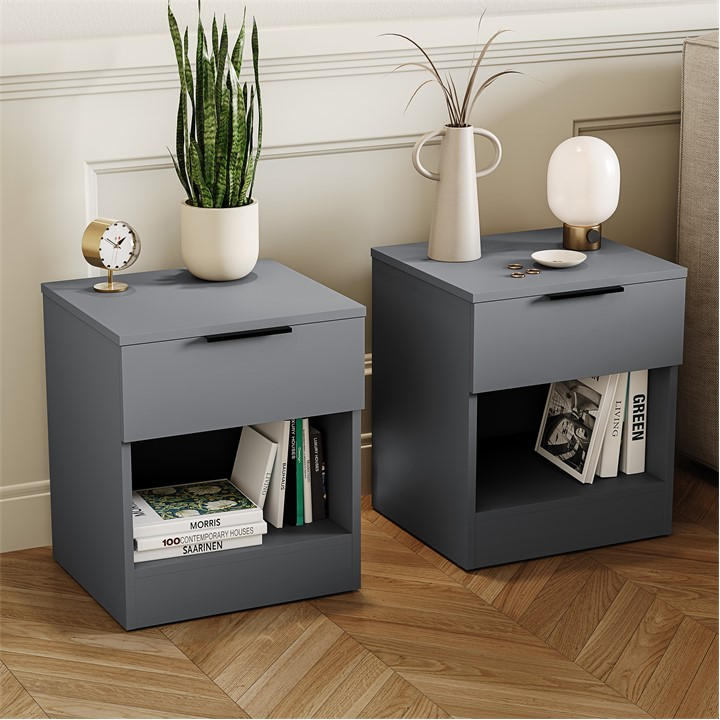 Lassic Grey Trega 1 Drawer Bedside Chest Set Of 2, Sports Direct