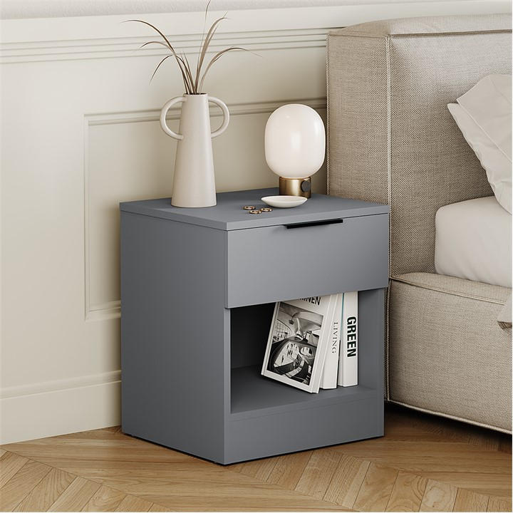 Lassic Unisex Grey Trega 1 Drawer Bedside Chest