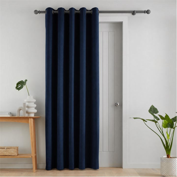 Catherine Lansfield Navy Super Thermal Blackout Matt Velour Door Panel Curtain - Image 4
