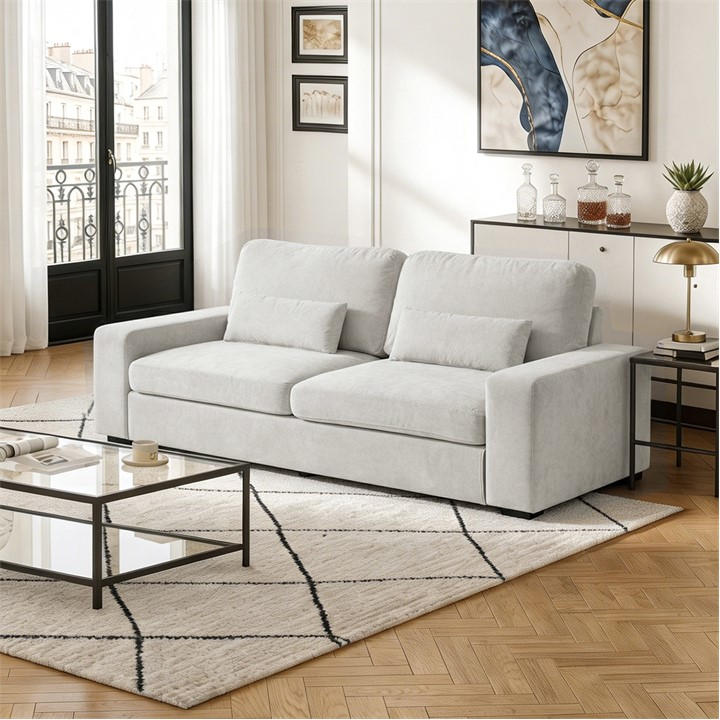 Kabinet Uk  Grey 2-Seater Chenille Upholstered Sofa With Pillows, Sports Direct